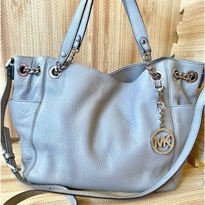 Michael Michael Kors Jet Set Grey Leather Shoulder Chain Tote Purse